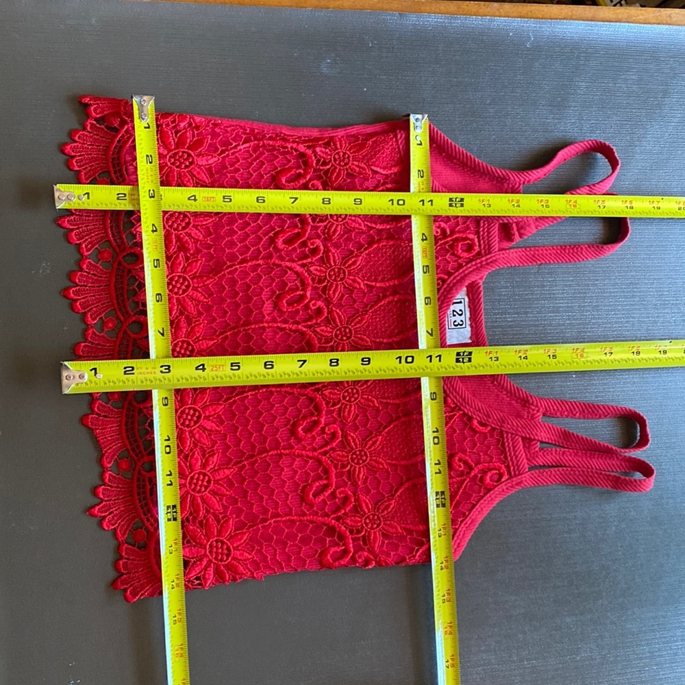 1 2 3 Red tank top size medium friends very small more like an extra small